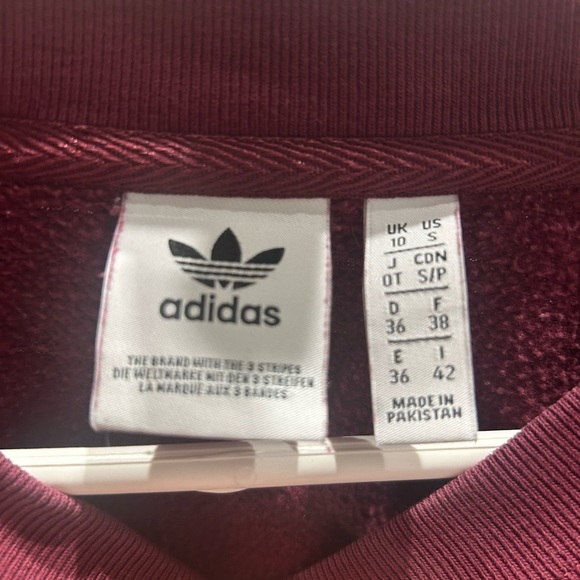adidas Originals Burgundy Cropped Sweatshirt - Picture 2 of 9